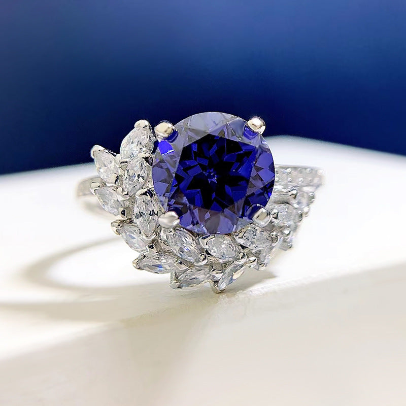 S925 Silver Round Rhinestone Engagement Ring