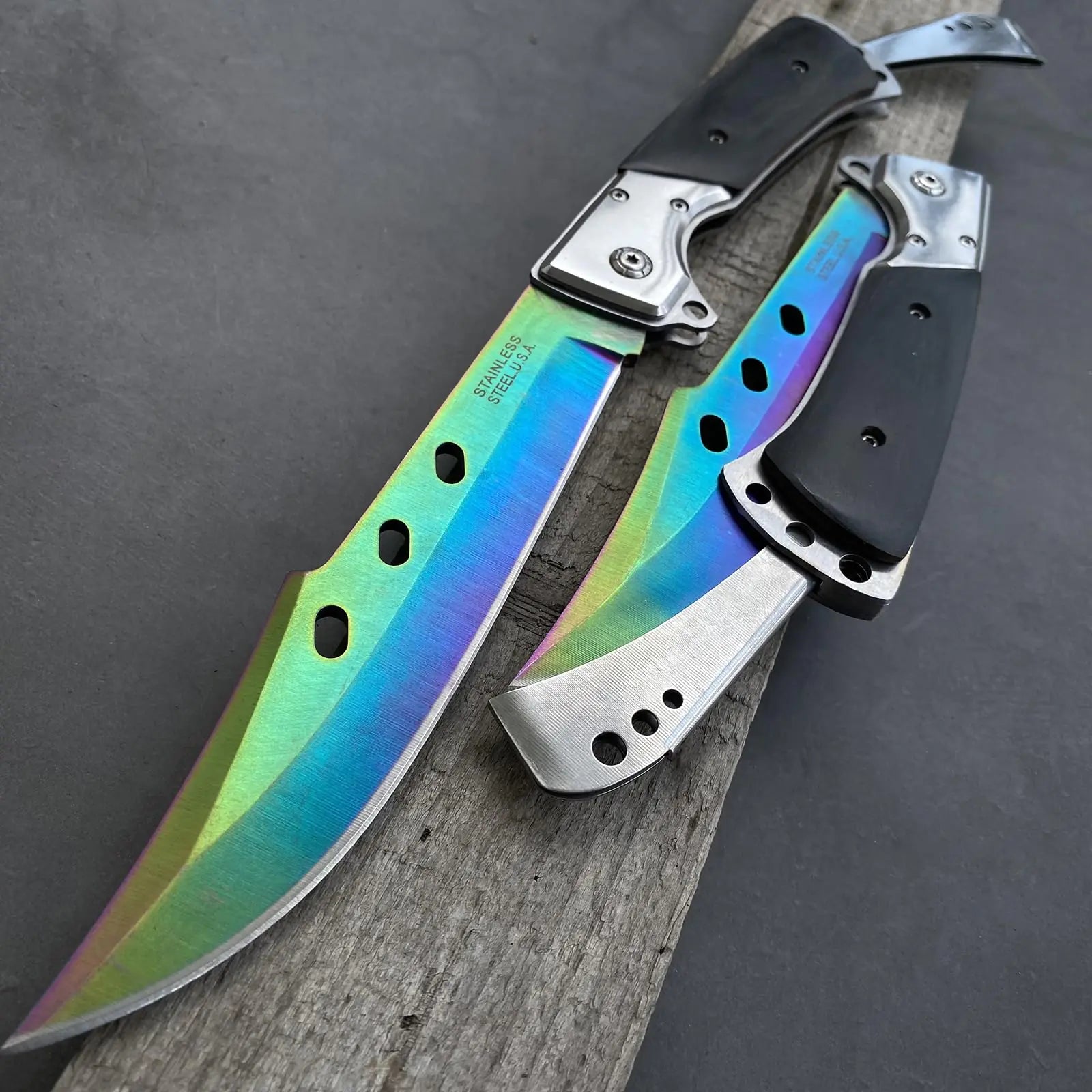 HOLYEDGE 10.5" Large Folding Knife with Rosewood Handle - Long Blade EDC Tactical Pocket Knives for Men Outdoor Hunting Camping Survival Folding Knife (Multicolored)