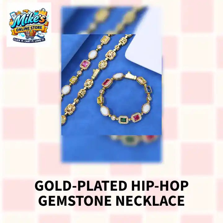 Gold-Plated Hip-Hop Gemstone Necklace by@Outfy